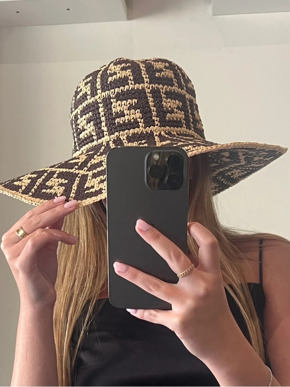 Fendi Brown & Natural Crochet Wide Brim Hat